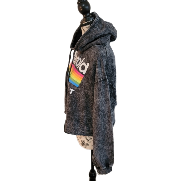 Womens Polaroid Acid Wash Retro Cropped Hoodie Long Sleeve Size M - Picture 5 of 8